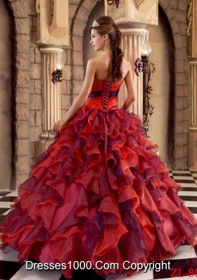 Multi-color Strapless Organza Ruffles Quinces Dresses with Appliques