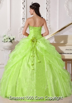 Popular Yellow Green Strapless Embroidery with Beading Dresses For a Quinceanera