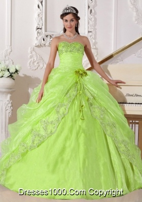 Popular Yellow Green Strapless Embroidery with Beading Dresses For a Quinceanera