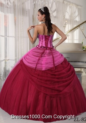 Puffy Strapless Beading Wine Red and Pink Dresses For a Quince