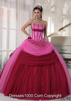 Puffy Strapless Beading Wine Red and Pink Dresses For a Quince
