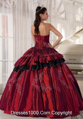 Taffeta Beading Wine Red Appliques Dresses For a Quinceanera