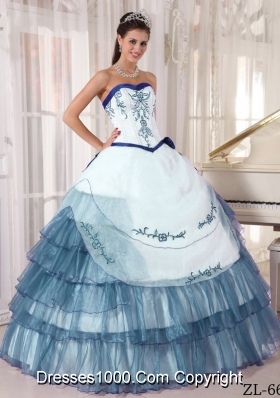 blue and white ball gown quince dresses with fitted waist on cut ...