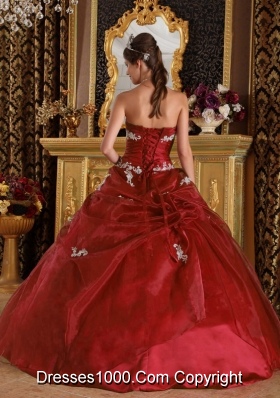 Wine Red Organza Appliques Quinceanera Gowns Dresses On Sale