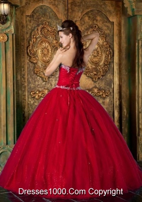 Wine Red Princess Sweetheart Beading and Appliques Quince Dresses