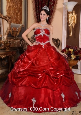 Wine Red Sweetheart Organza Appliques and Pick-ups Sweet Sixteen Dresses