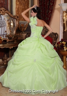 Yellow Green One Shoulder Organza Appliques Cheap Sweet Sixteen Dresses On Sale