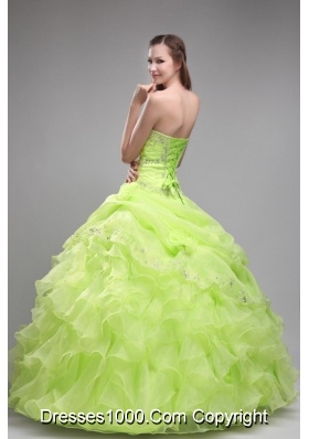 Yellow Green Orangza Beading and Ruffles Quinceanera Gowns Dresses