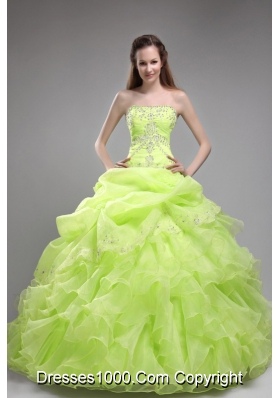 Yellow Green Orangza Beading and Ruffles Quinceanera Gowns Dresses