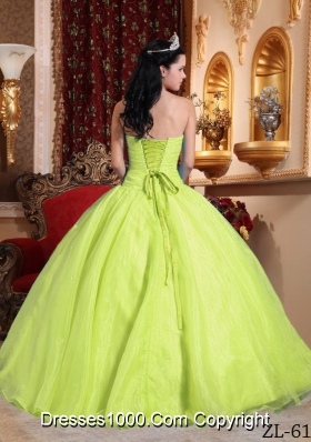 Yellow Green Organza Appliques Sweet 16 Dresses for Cheap