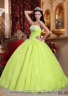 Yellow Green Organza Appliques Sweet 16 Dresses for Cheap