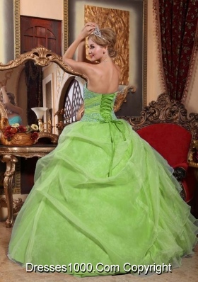 Yellow Green Sweetheart Organza Appliques Sweet Sixteen Quinceanera Dresses with Ruffles