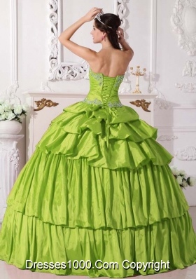 Yellow Green Sweetheart Taffeta Beading Detachable Dresses For a Quince