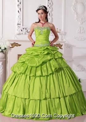Yellow Green Sweetheart Taffeta Beading Detachable Dresses For a Quince