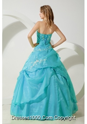 2014 Aqua Blue Ball Gown Strapless Embroidery Quinceanera Dress