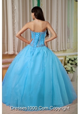 2014 Fashionable Blue Ball Gown Sweetheart Quinceanera Dress with Beading