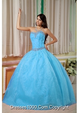 2014 Fashionable Blue Ball Gown Sweetheart Quinceanera Dress with Beading