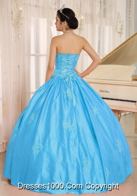 Aqua Blue Sweetheart Quinceanera Dress  Embroiery With Beading Decorate On Taffeta