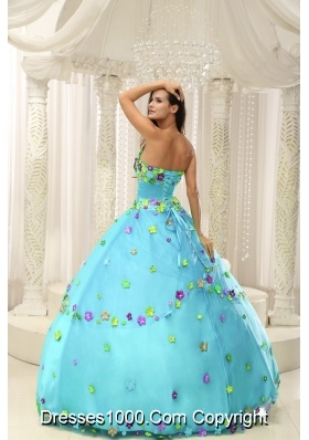 Baby Blue Ball Gown 2014 Quninceaera Gown For Custom Made Appliques Decorate Bodice