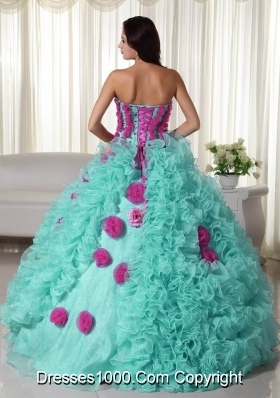 Baby Blue Ball Gown Strapless  Quinceanera Dress with  Organza Beading