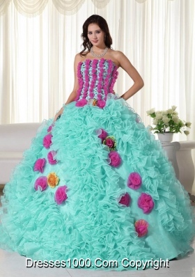 Baby Blue Ball Gown Strapless  Quinceanera Dress with  Organza Beading