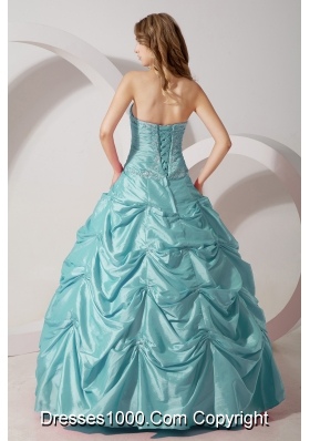 Baby Blue Princess Strapless Quinceanera Dresses with Taffeta Appliques