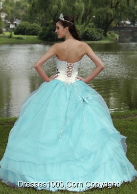 Embroidery Decorate Baby Blue Quinceanera Dress With Strapless Skirt