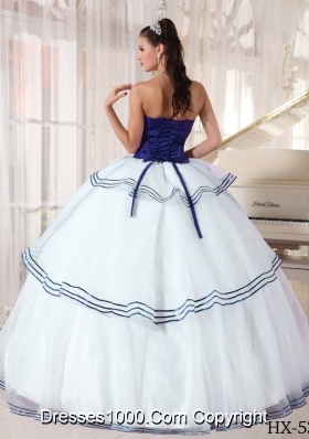 Sweet Strapless Blue and White Quinceanera Dress with Beading for 2014