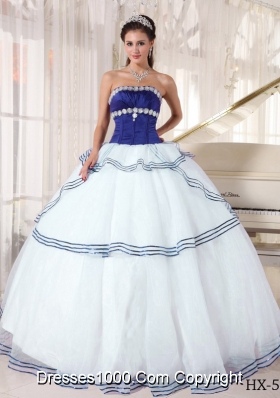 Sweet Strapless Blue and White Quinceanera Dress with Beading for 2014