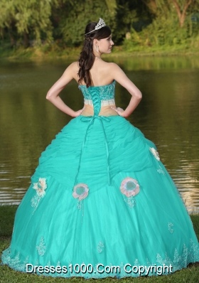 Tulle Strapless Apple Green Quinceanera Dress For Girl With Flower Beaded Decorate