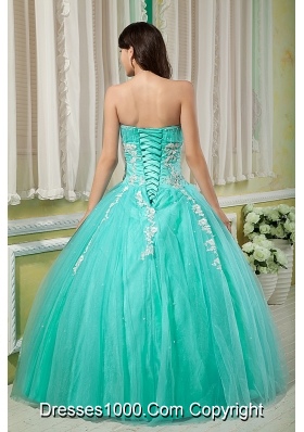 Turquoise Ball Gown Sweetheart Quinceanera Dress with  Tulle Appliques