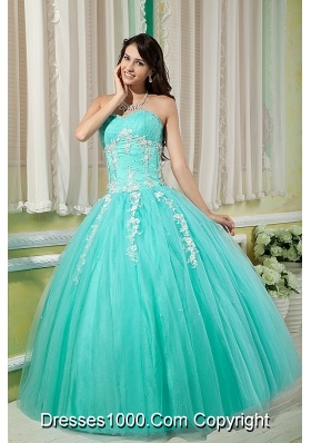 Turquoise Ball Gown Sweetheart Quinceanera Dress with  Tulle Appliques