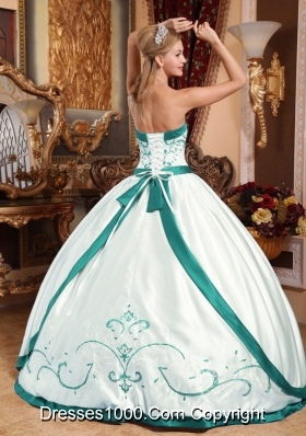 White Ball Gown Strapless Embroidery Long Sweet 16 Dresses