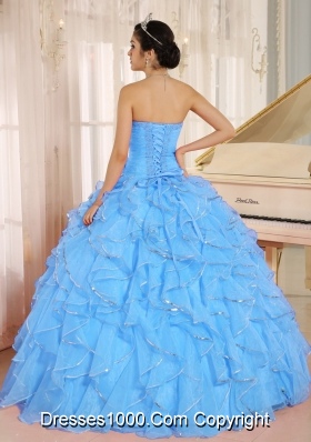 2014 Ruffles and Beaded For Aqua Blue Quinceanera Dress Custom Made