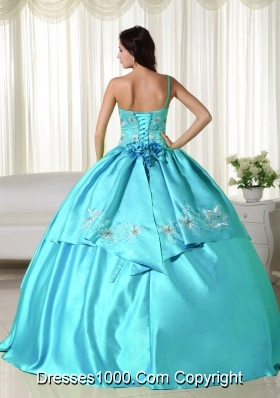 Baby Blue Ball Gown Off the Shoulder Quinceanera Dress with  Taffeta Embroidery