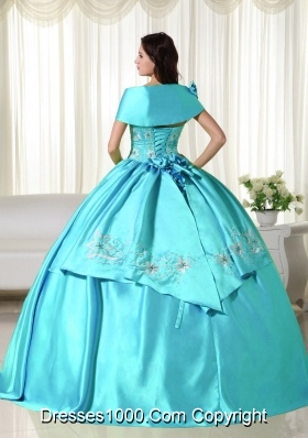 Baby Blue Ball Gown Off the Shoulder Quinceanera Dress with  Taffeta Embroidery