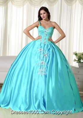 Baby Blue Ball Gown Off the Shoulder Quinceanera Dress with  Taffeta Embroidery