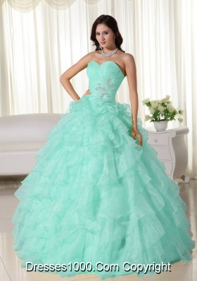 Baby Blue Ball Gown Sweetheart Neck Quinceanera Dress with  Organza Appliques