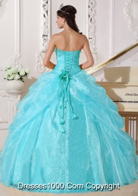 Ball Gown Strapless Floor-length Organza Embroidery Quinceanera Dress with Beading