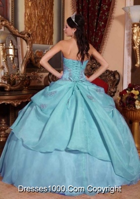 Light Blue Ball Gown Strapless Quinceanera Dress with  Organza Beading