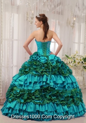 Teal Ball Gown Straplesas Quinceanera Dress with  Taffeta Appliques  Ruching