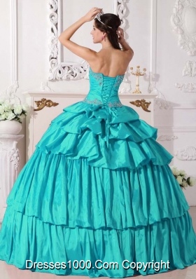 Turquoise Ball Gown Sweetheart Quinceanera Dress with  Taffeta Beading  Detachable