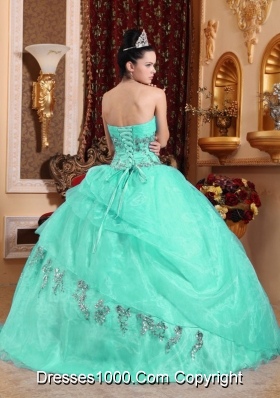 Apple Green Ball Gown Sweetheart Quinceanera Dress with  Organza Beading