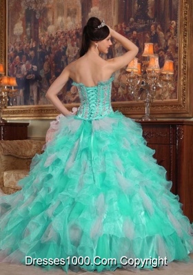 Apple Green Ball Gown Strapless Quinceanera Dress  with  Appliques Organza