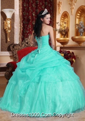 Aqua Blue Ball Gown Strapless Quinceanera Dress with  Organza Beading