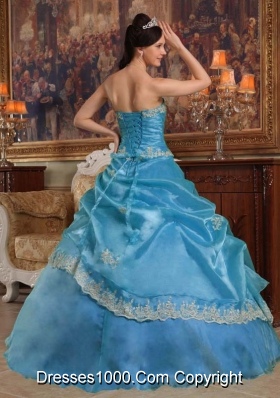 Aqua Blue Ball Gown Sweetheart Quinceanera Dress  with  Appliques Organza