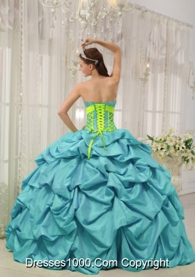 Aqua Blue Ball Gown Sweetheart Quinceanera Dress with  Taffeta Beading Pick-ups