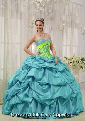 Aqua Blue Ball Gown Sweetheart Quinceanera Dress with  Taffeta Beading Pick-ups