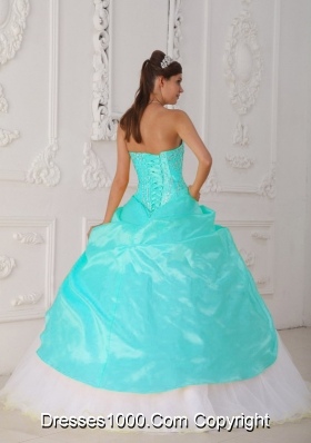 Baby Blue and White Ball Gown Strapless Quinceanera Dress with Taffeta Appliques