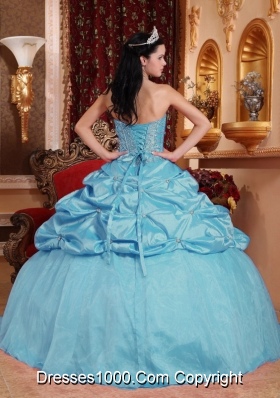 Baby Blue Ball Gown Sweetheart Quinceanera Dress   with Taffeta Beading